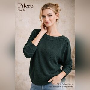 Pilcro Women Crewneck Sweater Dark Green Soft Knit Pullover Cozy Size M